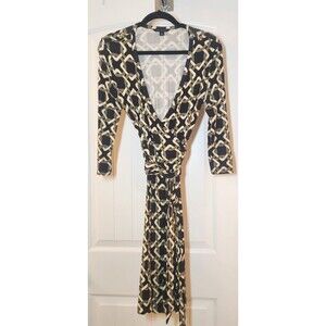 BANANA REPUBLIC Wrap Dress Black/White/Gray/Yellow Geo XS